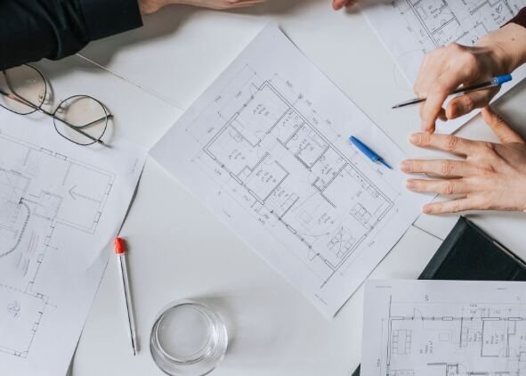 Working drawings on a desk