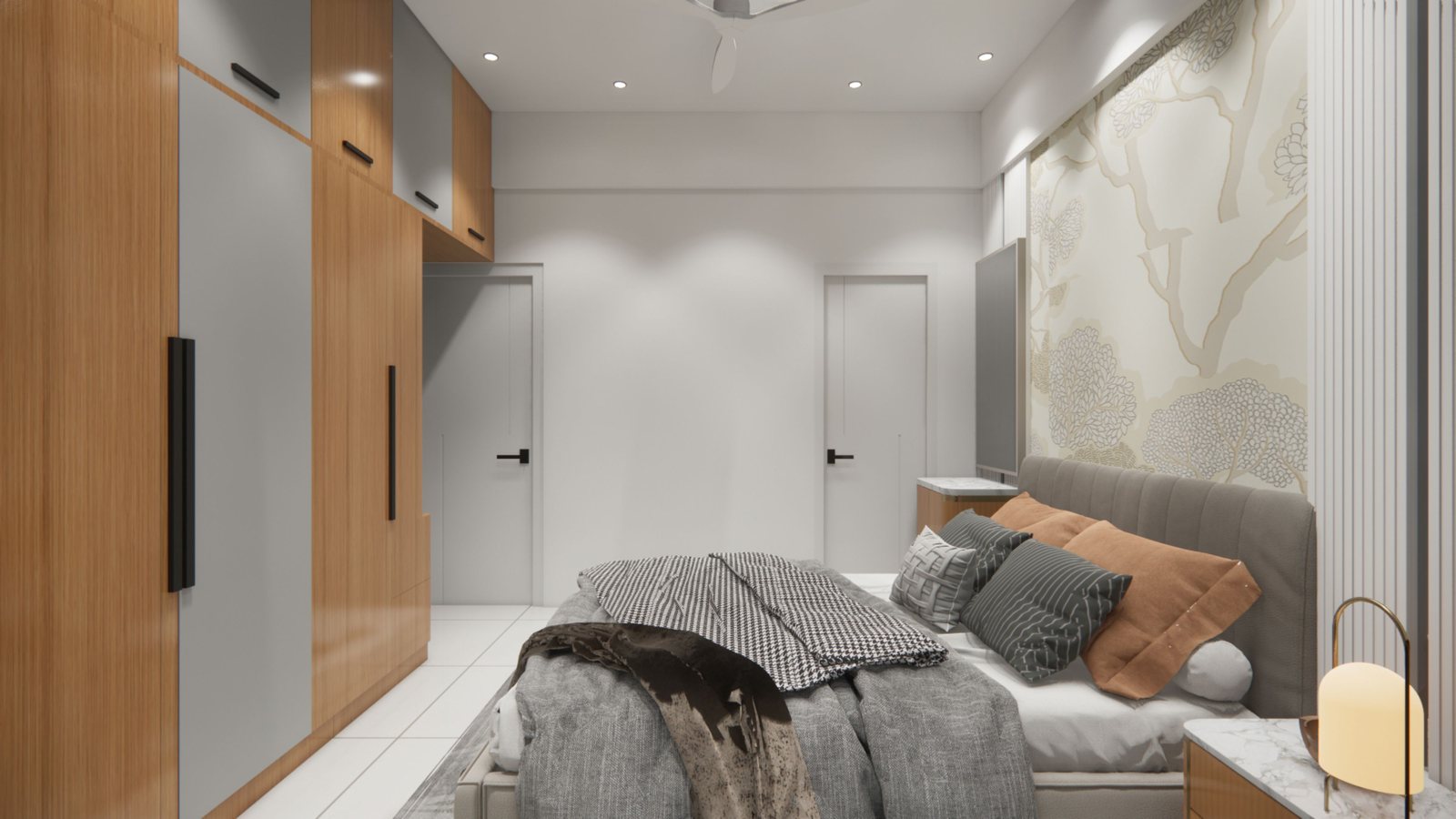 Guest bedroom with a textured feature wall