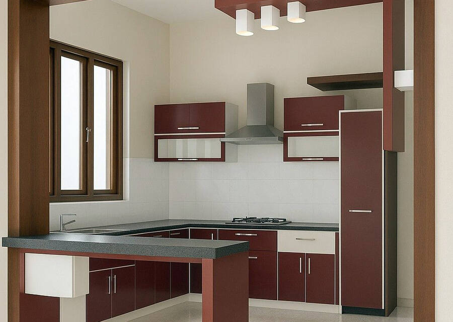 Modular kitchen with services routed before installation