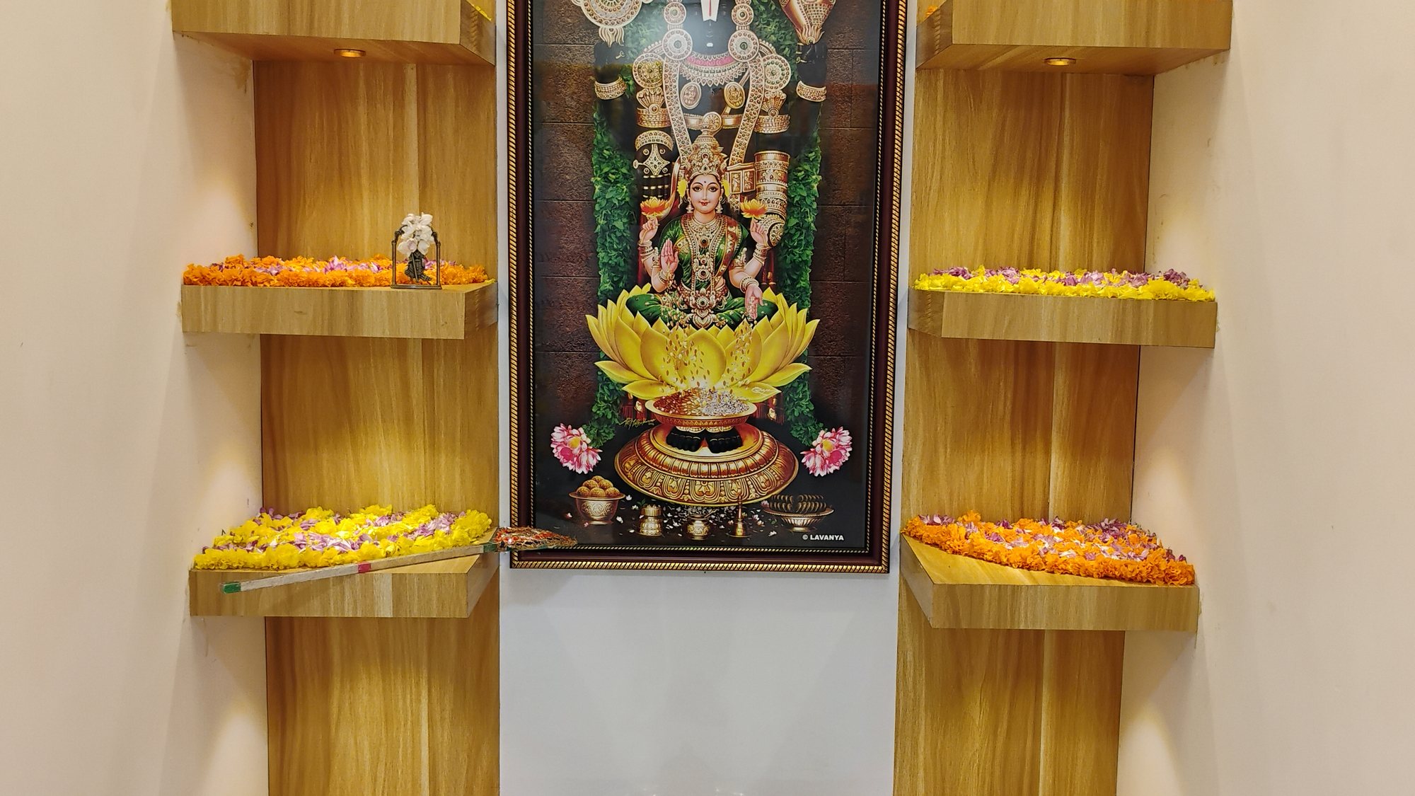 Pooja unit with floating shelves